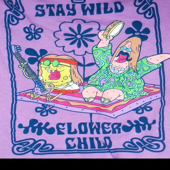 stay wild flower child official sponge bob m tee - 1960s groovy hippie woodstock - Picture 2 of 4